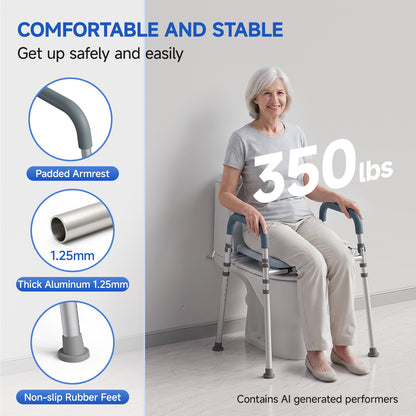 Loyoda Raised Toilet Seat Riser with Handles | 350 lb, Adjustable, Gray