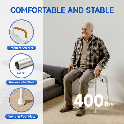 Loyoda Bedside Commode Chair for Seniors, 400 lbs Capacity, Portable Toilet with Padded Seat & Armrests, Removable 5L Bucket, Adjustable Height & Width