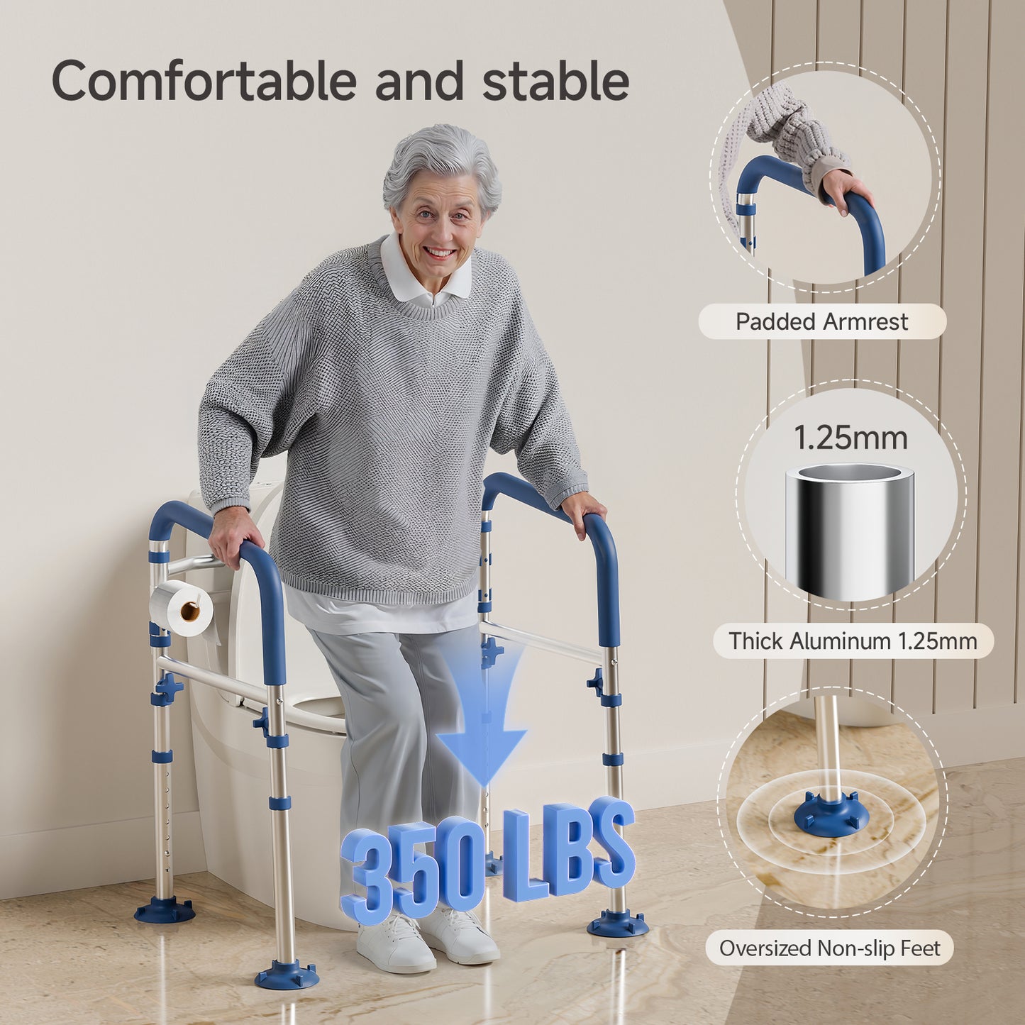 Loyoda Heavy-Duty Steel Toilet Safety Rail | 350 lb Capacity, Foldable, Blue