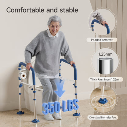 Loyoda Heavy-Duty Steel Toilet Safety Rail | 350 lb Capacity, Foldable, Blue