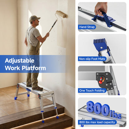Loyoda Folding Work Platform, 800 lbs Load Capacity, Aluminum Drywall Stool Ladder, Heavy Duty Work Bench, Non-Slip Feet, Ideal for Washing Vehicles, Cleaning, Painting, Decorating