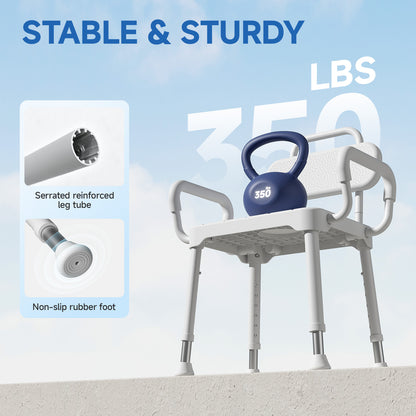 Loyoda Aluminum Shower Chair for Elderly - 350 lbs Capacity, Bath Stool with Back and Arms, Non-Slip Rubber Tips & Waterproof Rust-Proof Design for Safe Bathroom Use