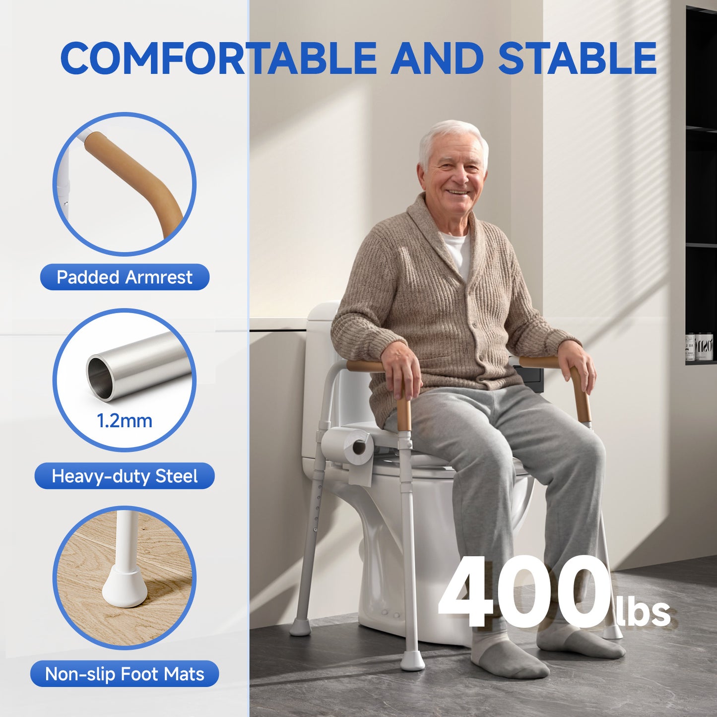 Loyoda 350lbs Adjustable Toilet Seat Risers for Seniors, Raised Toilet Seat with Handles for Elderly, Pregnant and Disable, Padded Handicap