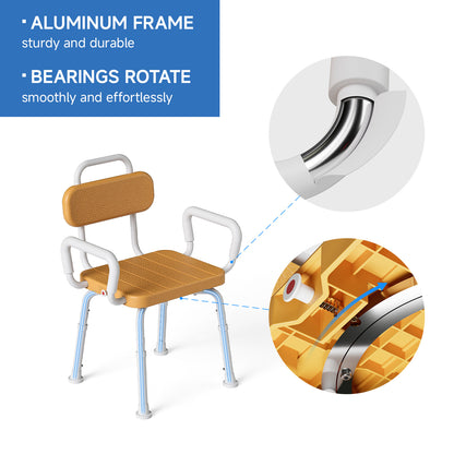 Loyoda Heavy Duty 360 Swivel Shower Chair - 350 lbs Weight Capacity, Aluminum Rotating Bath Stool with Back and Arms, Waterproof & Rust-Proof for Elderly Safety