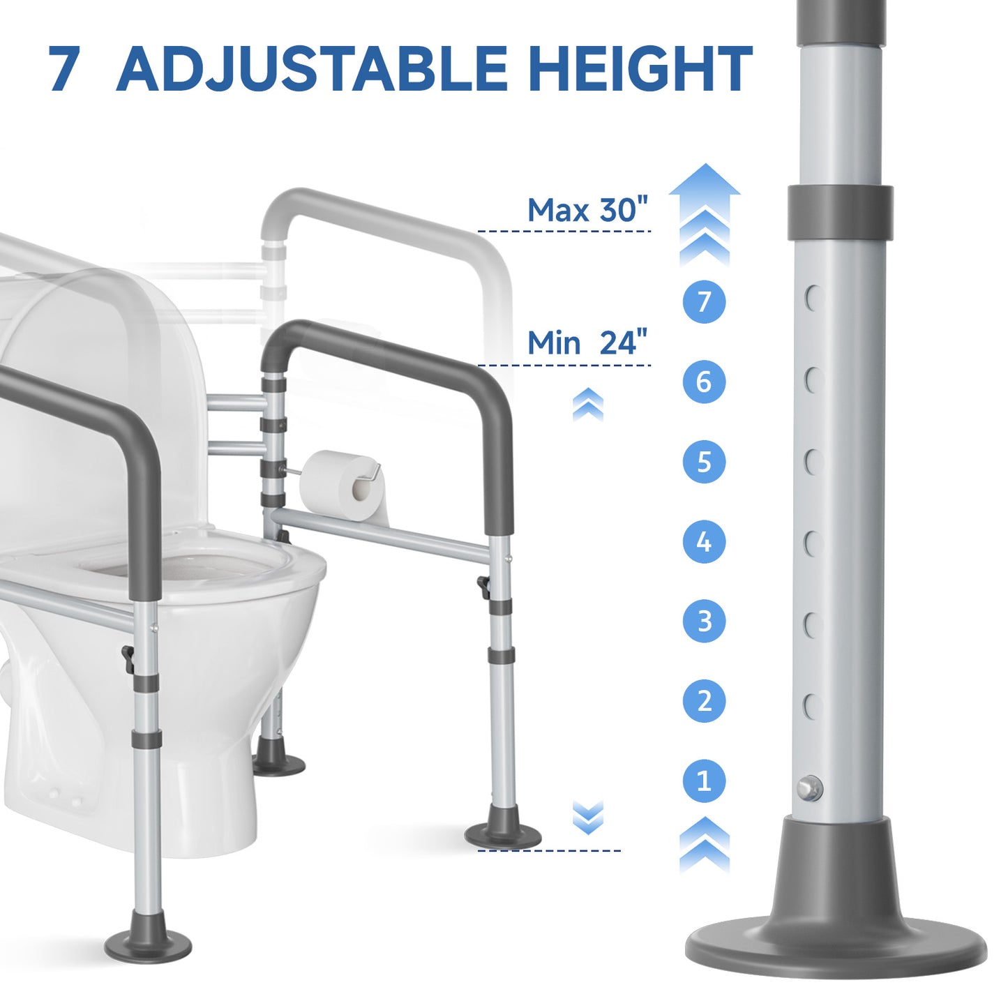 Steel Toilet Safety Rail for Seniors- Heavy-Duty 11.7lbs for Stability & Support, Adjustable and Foldable Toilet handrail for Elderly and Disabled （Gray）