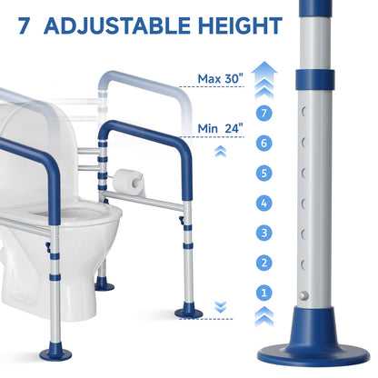 Loyoda Toilet Safety Rail for Seniors and Handicap, Adjustable Height & Width, Stand Alone Toilet Safety Frame, Supports up to 350Lbs (Blue)