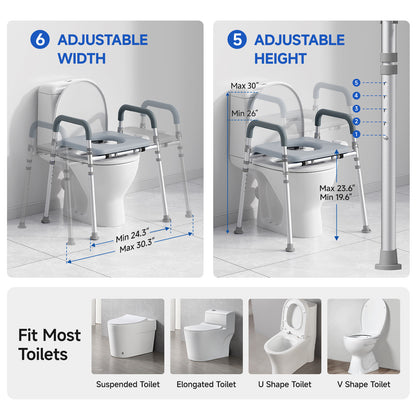 Loyoda Raised Toilet Seat Riser with Handles | 350 lb, Adjustable, Gray