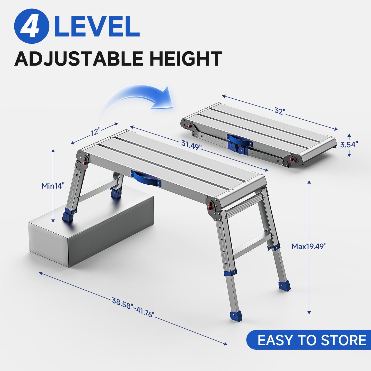 Loyoda Folding Work Platform, 800 lbs Load Capacity, Aluminum Drywall Stool Ladder, Heavy Duty Work Bench, Non-Slip Feet, Ideal for Washing Vehicles, Cleaning, Painting, Decorating