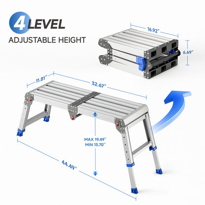 Loyoda Aluminum Foldable Step Stool Adjustable Height Long Work Platform Step Ladder