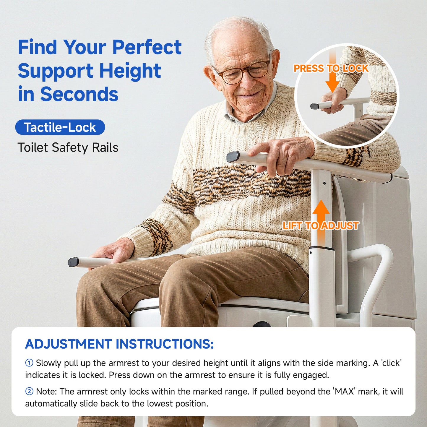 Loyoda Toilet Safety Rails for Seniors, Easy Installation & Super Sturdy Heavy-Duty Toilet Safety Frame, Adjustable Toilet Assist Arms, Toilet Handles for Elderly, Disabled