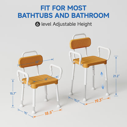 Loyoda Heavy Duty Aluminum Shower Chair with Back - 350 lbs Weight Capacity, Waterproof & Non-Slip Bath Stool for Seniors