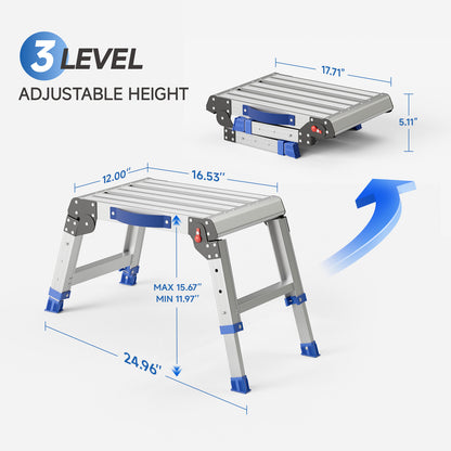 Loyoda Folding Step Stool for Adults | Portable Aluminum Work Platform, 12"-15.7" Height, 440 lb