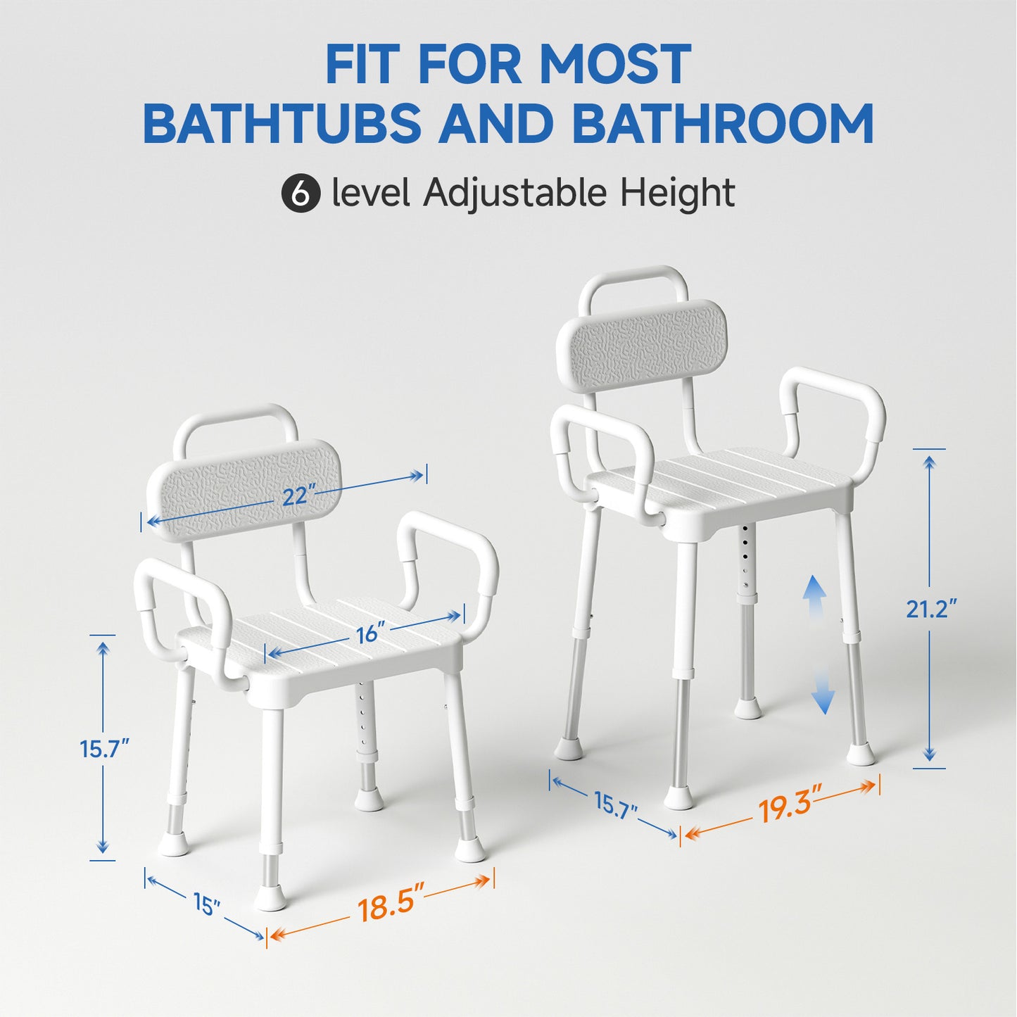 Loyoda Aluminum Shower Chair for Elderly - 350 lbs Capacity, Bath Stool with Back and Arms, Non-Slip Rubber Tips & Waterproof Rust-Proof Design for Safe Bathroom Use