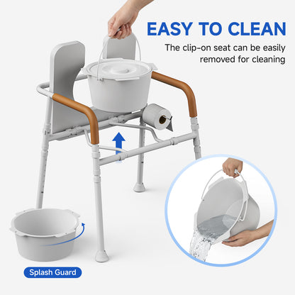 Loyoda Bedside Commode Chair for Seniors, 400 lbs Capacity, Portable Toilet with Padded Seat & Armrests, Removable 5L Bucket, Adjustable Height & Width