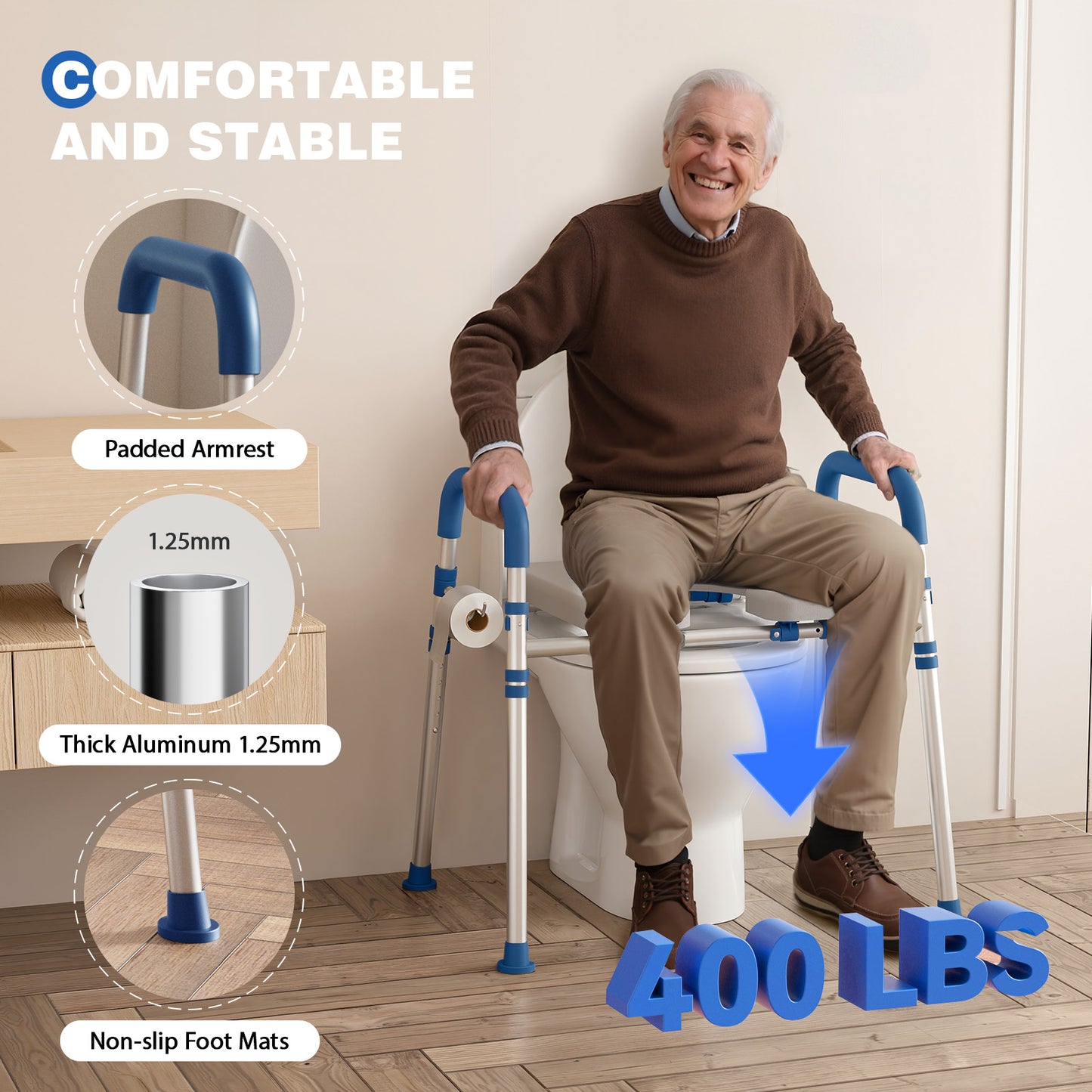 Loyoda Raised Toilet Seat Riser with Handles | 400 lb, Adjustable, Blue
