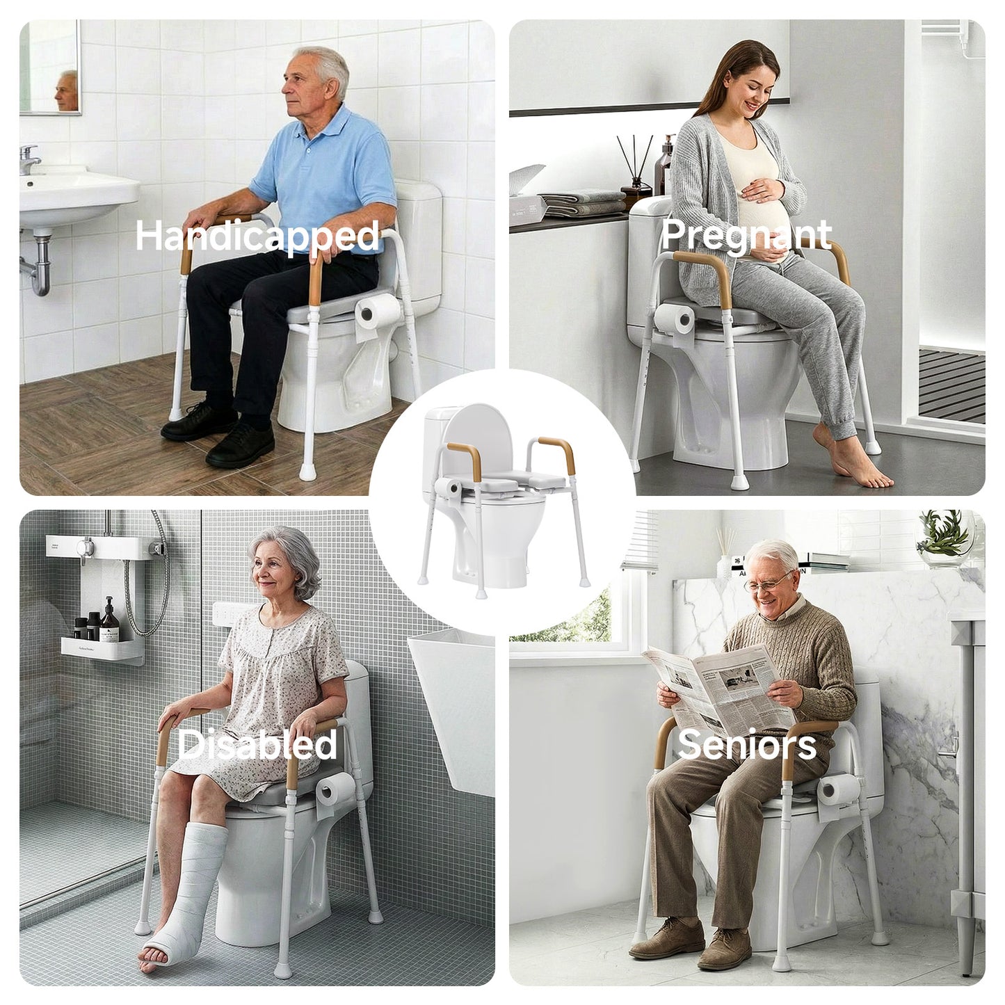 Loyoda 350lbs Adjustable Toilet Seat Risers for Seniors, Raised Toilet Seat with Handles for Elderly, Pregnant and Disable, Padded Handicap