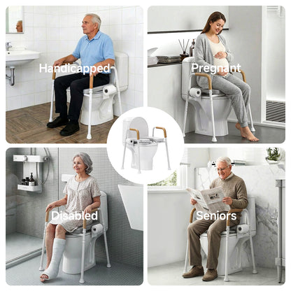 Loyoda 350lbs Adjustable Toilet Seat Risers for Seniors, Raised Toilet Seat with Handles for Elderly, Pregnant and Disable, Padded Handicap