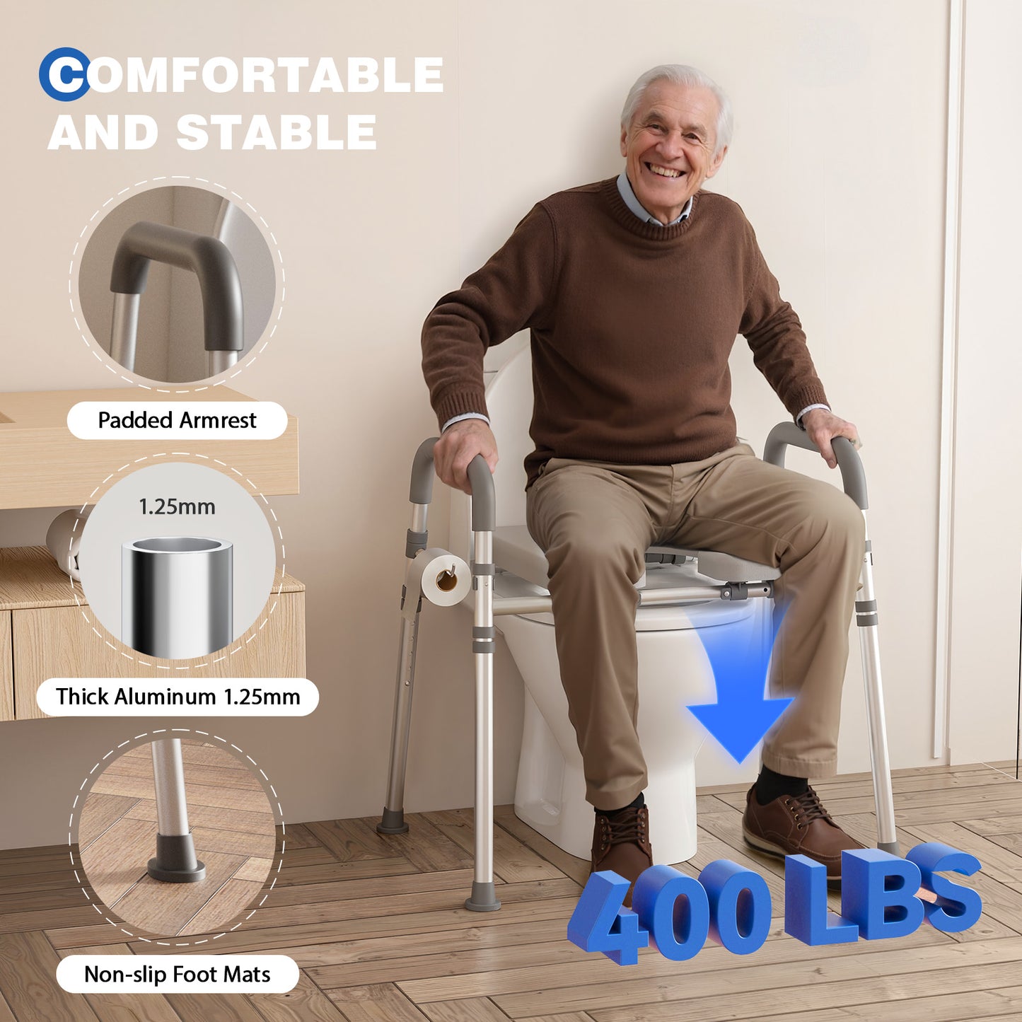 Loyoda Raised Toilet Seat Riser with Handles | 400 lb, Adjustable, Gray
