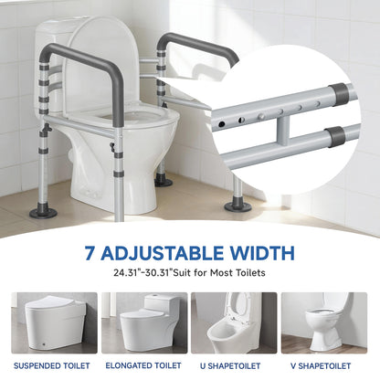 Steel Toilet Safety Rail for Seniors- Heavy-Duty 11.7lbs for Stability & Support, Adjustable and Foldable Toilet handrail for Elderly and Disabled （Gray）