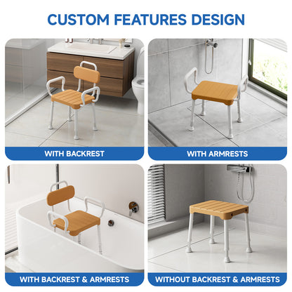 Loyoda Heavy Duty Aluminum Shower Chair with Back - 350 lbs Weight Capacity, Waterproof & Non-Slip Bath Stool for Seniors