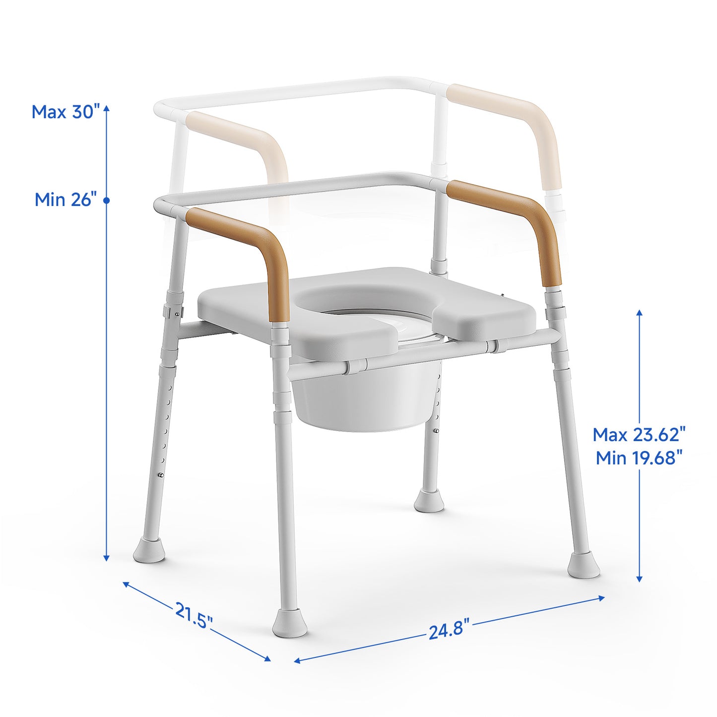 Loyoda Bedside Commode Chair for Seniors, 400 lbs Capacity, Portable Toilet with Padded Seat & Armrests, Removable 5L Bucket, Adjustable Height & Width