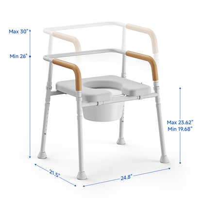 Loyoda Bedside Commode Chair for Seniors, 400 lbs Capacity, Portable Toilet with Padded Seat & Armrests, Removable 5L Bucket, Adjustable Height & Width