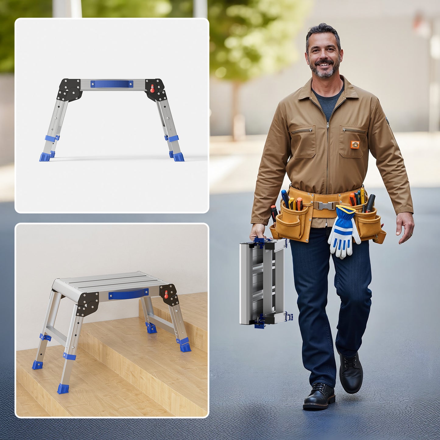 Loyoda Folding Step Stool for Adults | Portable Aluminum Work Platform, 12"-15.7" Height, 440 lb