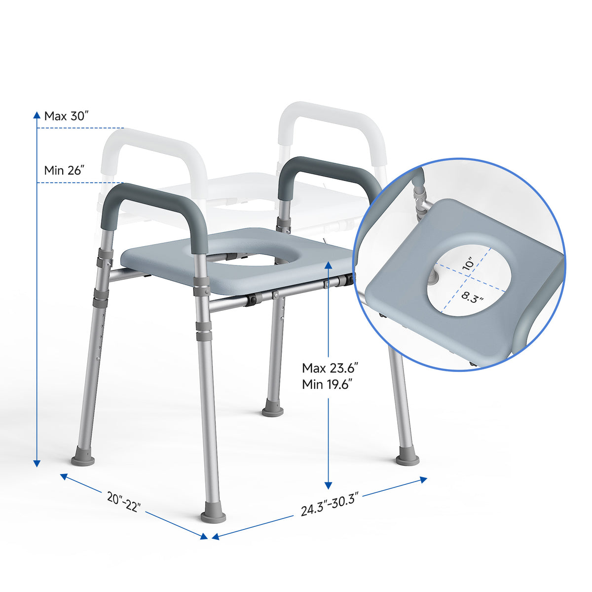 Loyoda Raised Toilet Seat Riser with Handles | 350 lb, Adjustable, Gray