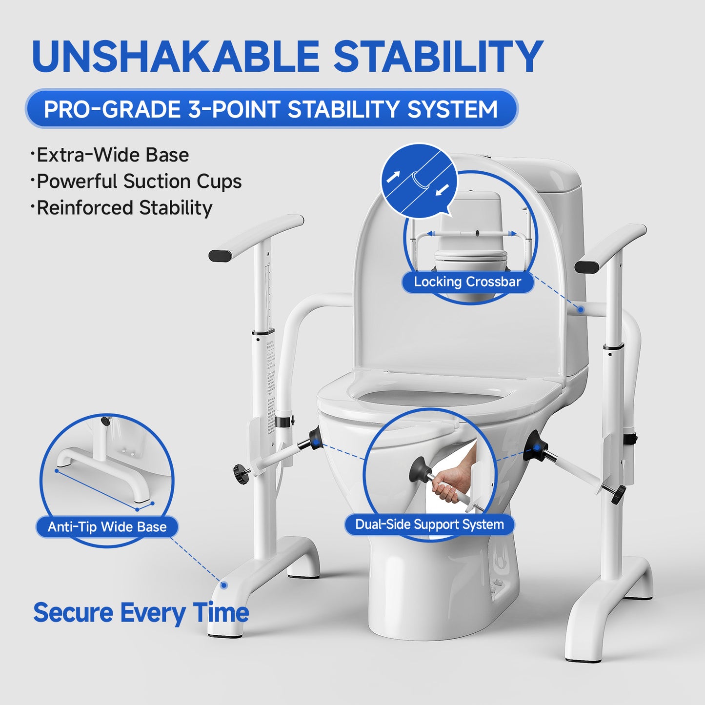 Loyoda Toilet Safety Rails for Seniors, Easy Installation & Super Sturdy Heavy-Duty Toilet Safety Frame, Adjustable Toilet Assist Arms, Toilet Handles for Elderly, Disabled