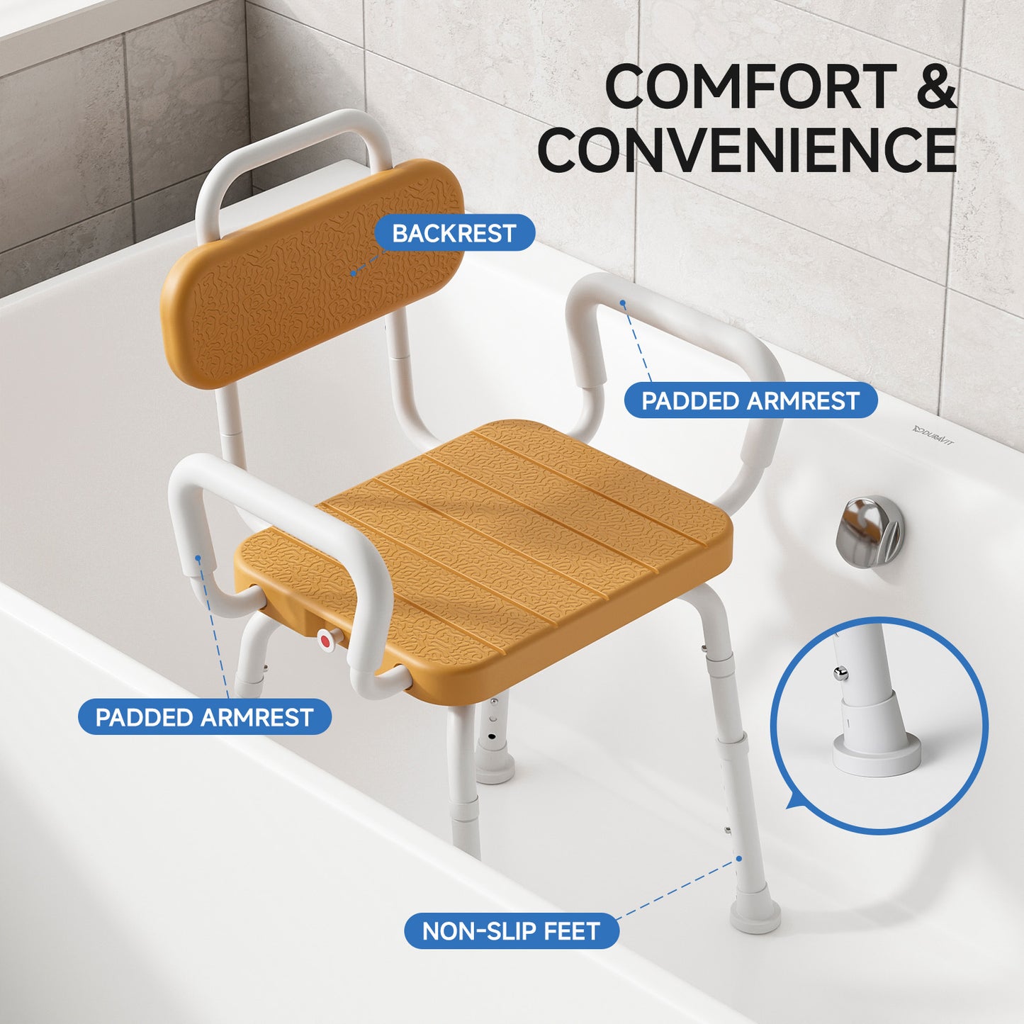 Loyoda Heavy Duty 360 Swivel Shower Chair - 350 lbs Weight Capacity, Aluminum Rotating Bath Stool with Back and Arms, Waterproof & Rust-Proof for Elderly Safety