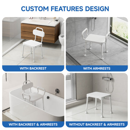 Loyoda Aluminum Shower Chair for Elderly - 350 lbs Capacity, Bath Stool with Back and Arms, Non-Slip Rubber Tips & Waterproof Rust-Proof Design for Safe Bathroom Use