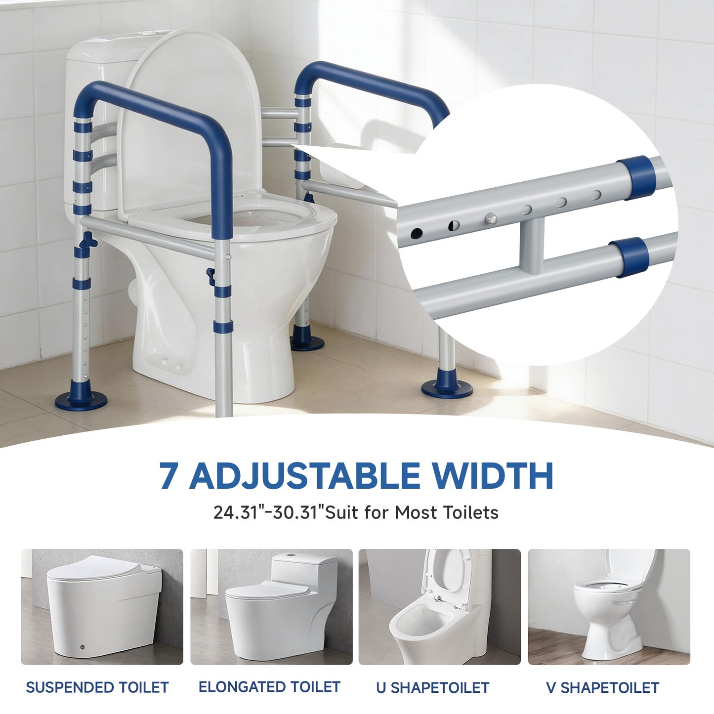 Loyoda Toilet Safety Rail for Seniors and Handicap, Adjustable Height & Width, Stand Alone Toilet Safety Frame, Supports up to 350Lbs (Blue)