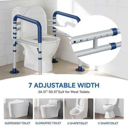 Loyoda Toilet Safety Rail for Seniors and Handicap, Adjustable Height & Width, Stand Alone Toilet Safety Frame, Supports up to 350Lbs (Blue)
