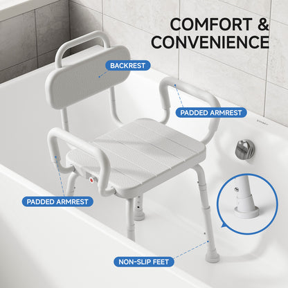 Loyoda 360° Swivel Shower Chair for Elderly with Arms - 350 lbs Capacity, Heavy-Duty Aluminum Bath Stool, Adjustable Height & Non-Slip Feet for Safe Rotating Seat