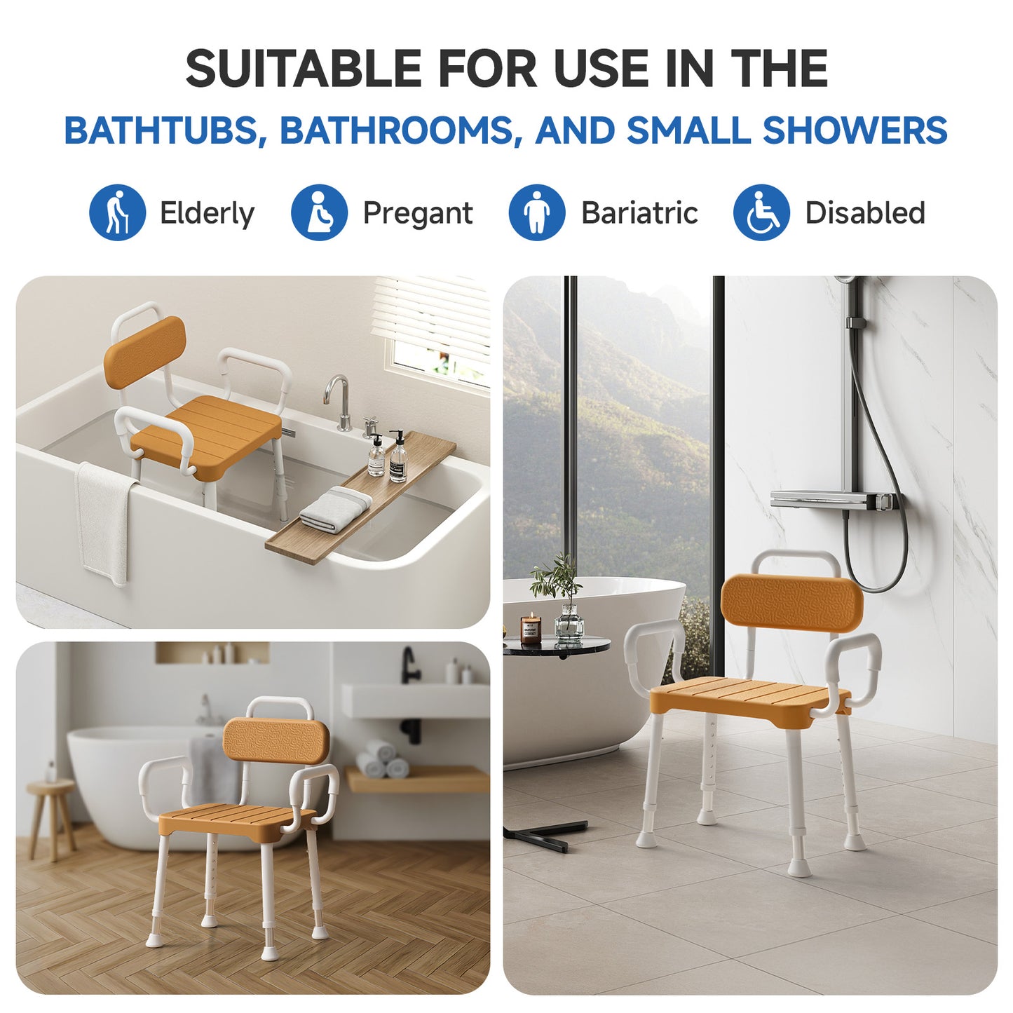 Loyoda Heavy Duty Aluminum Shower Chair with Back - 350 lbs Weight Capacity, Waterproof & Non-Slip Bath Stool for Seniors