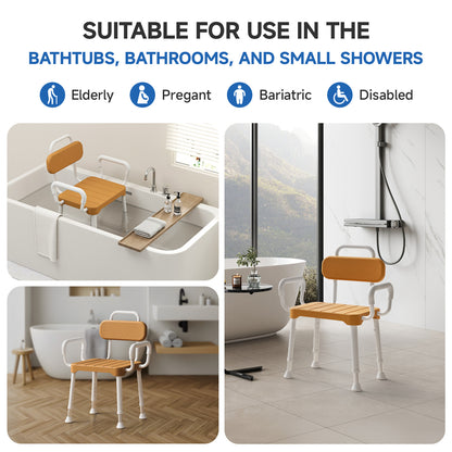 Loyoda Heavy Duty Aluminum Shower Chair with Back - 350 lbs Weight Capacity, Waterproof & Non-Slip Bath Stool for Seniors