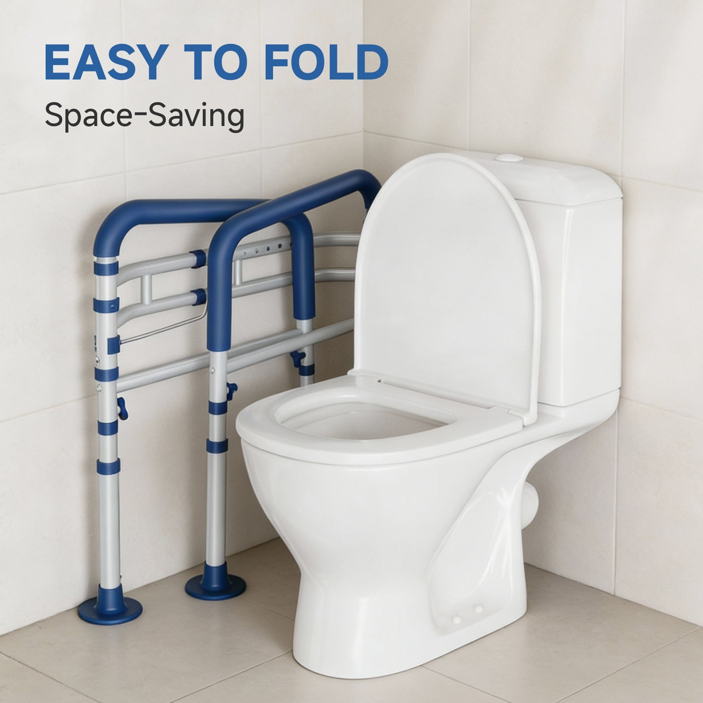 Loyoda Toilet Safety Rail for Seniors and Handicap, Adjustable Height & Width, Stand Alone Toilet Safety Frame, Supports up to 350Lbs (Blue)