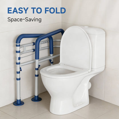 Loyoda Toilet Safety Rail for Seniors and Handicap, Adjustable Height & Width, Stand Alone Toilet Safety Frame, Supports up to 350Lbs (Blue)