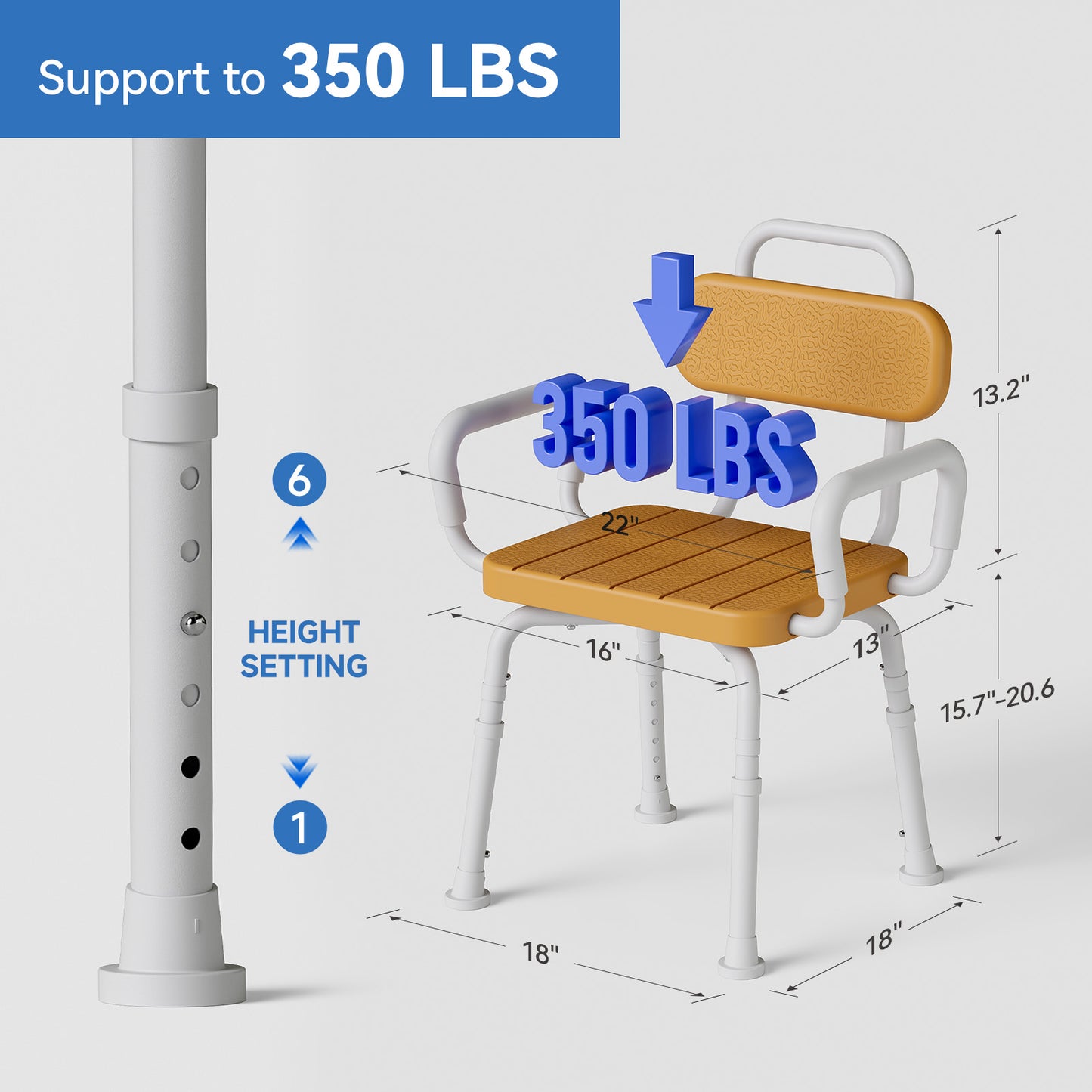Loyoda Heavy Duty 360 Swivel Shower Chair - 350 lbs Weight Capacity, Aluminum Rotating Bath Stool with Back and Arms, Waterproof & Rust-Proof for Elderly Safety