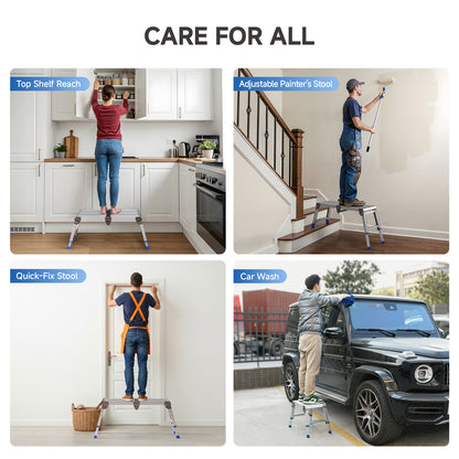 Loyoda Aluminum Foldable Step Stool Adjustable Height Long Work Platform Step Ladder