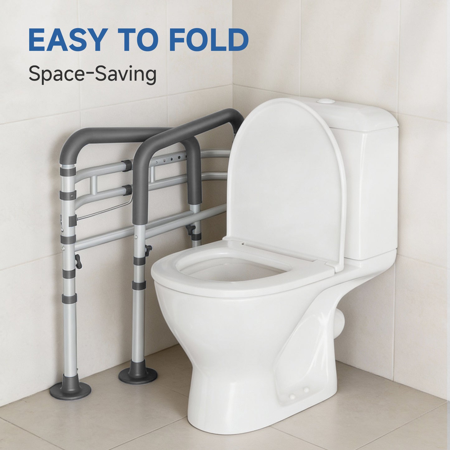 Steel Toilet Safety Rail for Seniors- Heavy-Duty 11.7lbs for Stability & Support, Adjustable and Foldable Toilet handrail for Elderly and Disabled （Gray）