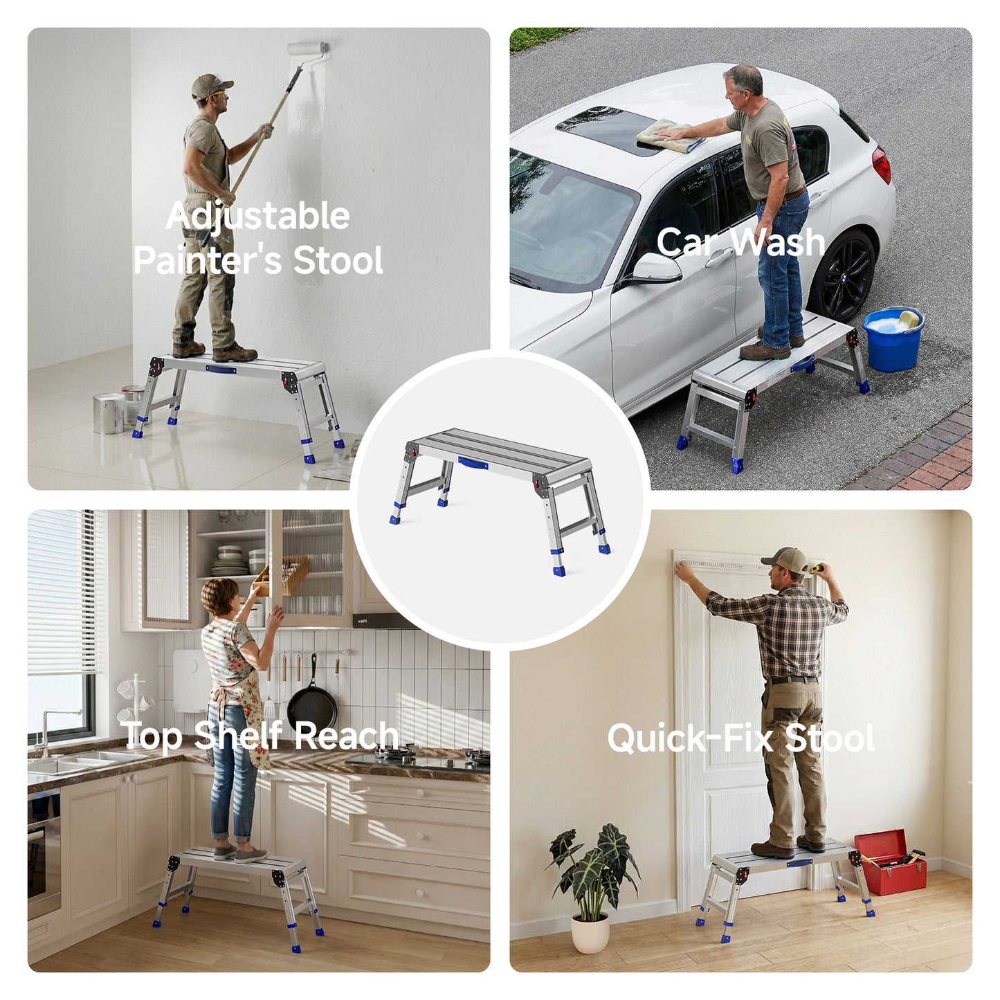 Loyoda Folding Work Platform, 800 lbs Load Capacity, Aluminum Drywall Stool Ladder, Heavy Duty Work Bench, Non-Slip Feet, Ideal for Washing Vehicles, Cleaning, Painting, Decorating