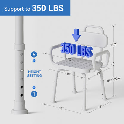 Loyoda 360° Swivel Shower Chair for Elderly with Arms - 350 lbs Capacity, Heavy-Duty Aluminum Bath Stool, Adjustable Height & Non-Slip Feet for Safe Rotating Seat
