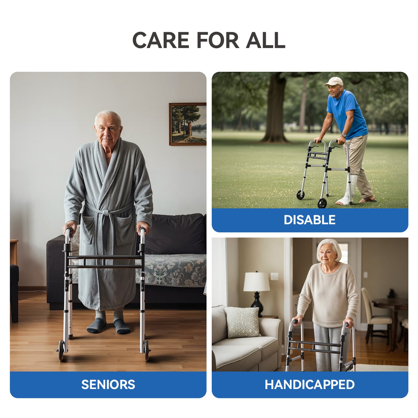 Loyoda Folding Walker for Seniors | 5'' Wheels, Height & Width Adjustable, 350 lb, Silver
