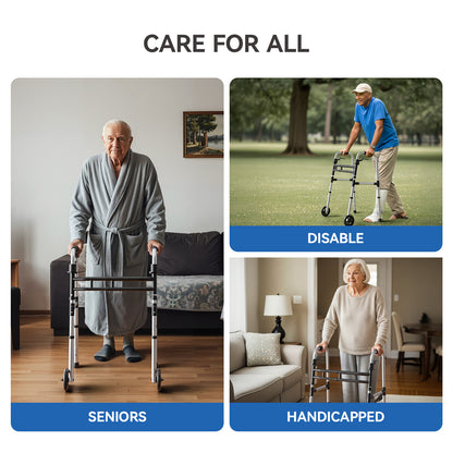 Loyoda Folding Walker for Seniors | 5'' Wheels, Height & Width Adjustable, 350 lb, Silver