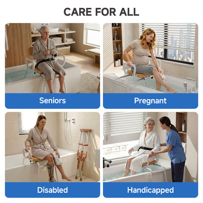 Sliding Shower Chair with Swivel Seat, Slide Bathtub Transfer, for Elderly and Disabled, with Security Belt, 360 Rotation, Slides and Rotates, Adjustable Height,350lb Capacity, Brown