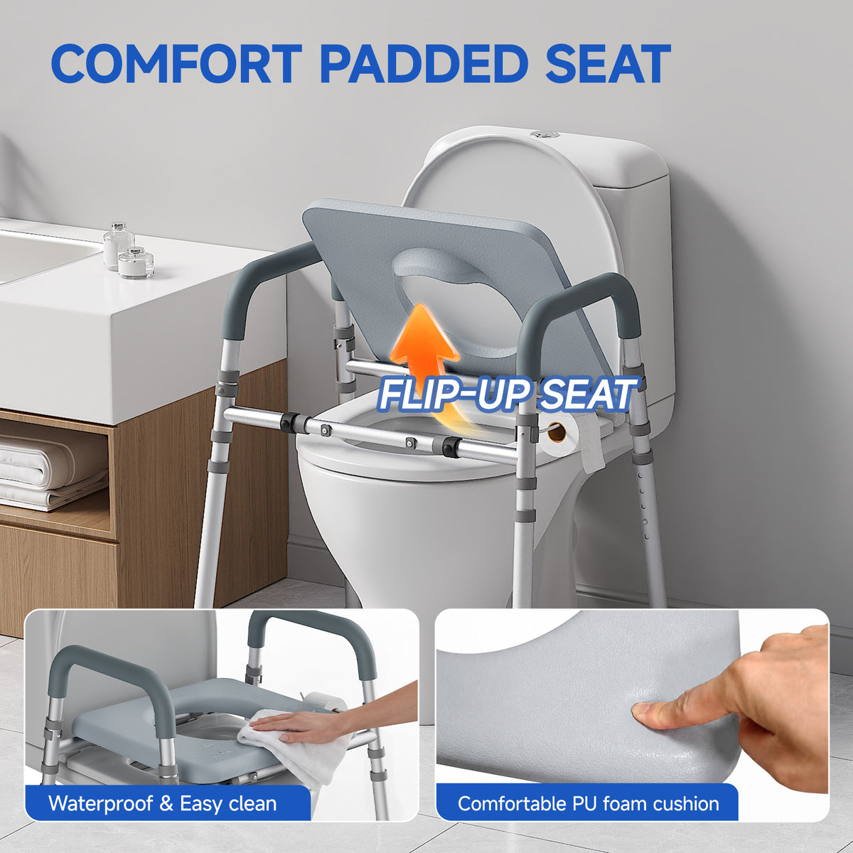 Loyoda Raised Toilet Seat Riser with Handles | 350 lb, Adjustable, Gray