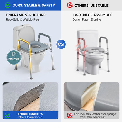 Loyoda Raised Toilet Seat Riser with Handles | 350 lb, Adjustable, Gray