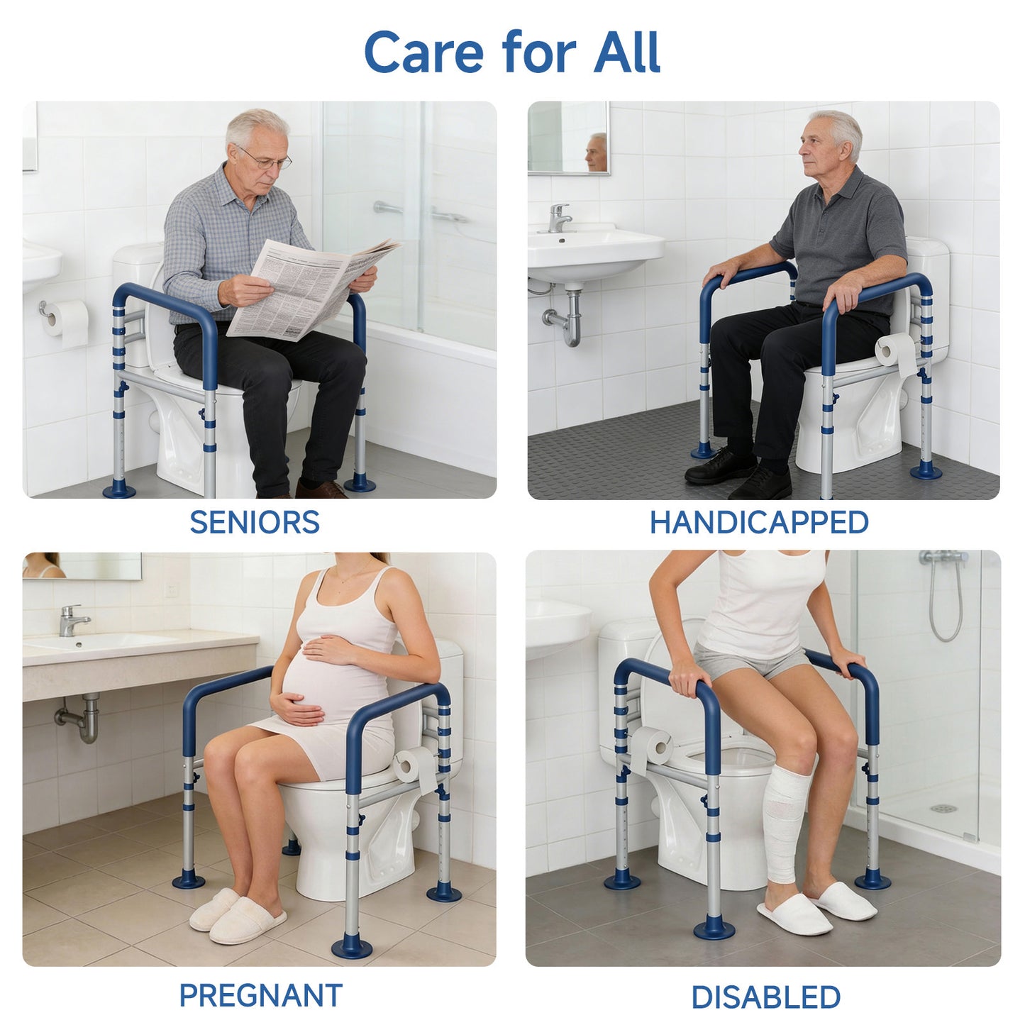 Loyoda Toilet Safety Rail for Seniors and Handicap, Adjustable Height & Width, Stand Alone Toilet Safety Frame, Supports up to 350Lbs (Blue)