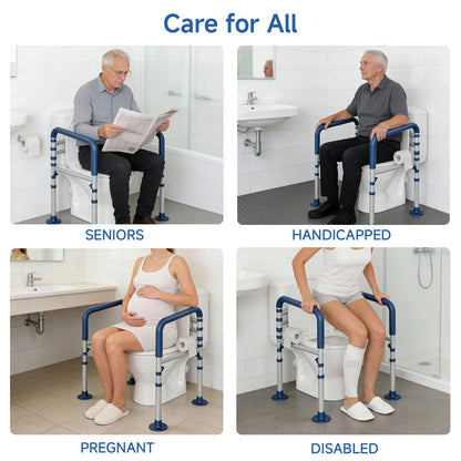 Loyoda Toilet Safety Rail for Seniors and Handicap, Adjustable Height & Width, Stand Alone Toilet Safety Frame, Supports up to 350Lbs (Blue)
